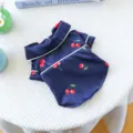 Cute cherry print pet pajamas for dogs and cats, navy blue silk-like breathable sleepwear. - XS-Bust 30cm, Length 20cm (Approx 1-1.5kg) / Navy Cherry Pajamas