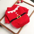 Cozy red pet Christmas sweater for small dogs, festive knitwear with cute details. - XS / Christmas Belt Style / Red