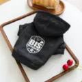 Detailed view of dark grey pet hoodie with stylish letter print for small dogs and cats. - XS / White BIS + Dark Gray