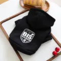 Black pet hoodie for small dogs and cats with stylish letter print, comfortable autumn winter wear. - White BIS + Black