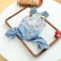 Cute pet dog denim jumpsuit detail, stylish puppy overalls with lovely heart embroidery. - XS / Blue