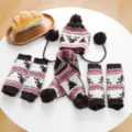 Huisdier kerst gebreide muts sjaal beenwarmers set schattig hert patroon winterkleding - S / 3-delige kerstset - Bruin rendier