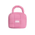 Pink Puffer Cosmetic Bag Soft Quilted Makeup Pouch Large Capacity Toiletry Organizer - Square Puffy Macaron Cosmetic Bag / Rose Red