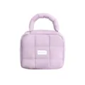 Lavender quilted puffer cosmetic bag, soft padded square toiletry pouch with handle for women. - Square Puffy Macaron Cosmetic Bag / Light Purple