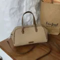 Bolso Boston retro minimalista, bolso bandolera de cuero con patrón de lichi casual para mujer. - 26x12x13cm / Caqui