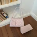 Pink polka dot shoulder bag and matching pouch set, sweet Korean style commuter handbag. - With Small Pouch / 6159 Pink