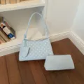 Light blue polka dot shoulder bag set stylish casual chic commuter handbag for women daily use - With Small Pouch / 6159 Blue