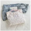 Floral pleated tote bag for women casual shoulder bag with pink handles large capacity - Light Pink