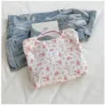 Floral quilted tote bag with pink straps, casual large capacity shoulder bag for women. - Deep Pink