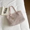 Roze tweed shopper tas voor dames, grote schoudertas perfect voor werk en dagelijks gebruik. - Roze
