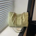 Groene tweed schoudertas grote capaciteit casual shopper handtas voor dames dagelijks - Groen