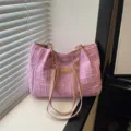 Roze gestructureerde shopper voor dames, grote schoudertas voor dagelijks werk en school. - Roze