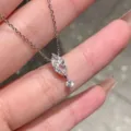 Collier pendentif diamant marquise en argent S925 exquis, chaîne clavicule scintillante détail. - Argent 925 / Or blanc