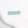 Close-up of rectangular copper zircon four-square connector charm for DIY jewelry making. - Lake Blue Square Grid Pendant / White Gold