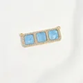 Vergoldeter dreifach quadratischer Verbinder mit blauem Kunstharz und glitzernden Zirkonia. - Gold Himmelblau Drei-Block Anhänger