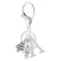 Silver tone letter A keychain with colorful stone Christmas tree and bell charms, sweet style. - Letter A / White Gold