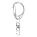 Metal keychain hardware detail showing swivel D-ring clasp and jump rings for DIY crafts. - VK322 Rotating D-Buckle / White Gold