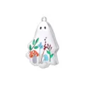 Détail du pendentif fantôme avec un joli design de fleurs et champignons en émail. - Fantôme Imprimé / Or blanc