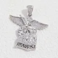 Detailed shot of copper micro-set zircon Archangel Michael pendant, exquisite silver jewelry. - VD2250 Angel Pendant (White Rhinestone) / 1 Piece/Pack / White Gold