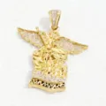 Gold Archangel Michael pendant with sparkling cubic zirconia, perfect for DIY necklaces. - VD2250 Angel Pendant (White Rhinestone) / 1 Piece/Pack / Gold
