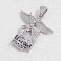 Exquisite copper cubic zirconia archangel michael wing pendant necklace charm jewelry accessory. - VD2250 Angel Pendant (Black Rhinestone) / 1 Piece/Pack / White Gold