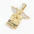 Exquisite copper zirconia angel pendant wing necklace DIY charm detailed closeup view. - VD2250 Angel Pendant (Black Rhinestone) / 1 Piece/Pack / Gold
