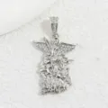 Silver plated copper cubic zirconia Archangel Michael pendant detail close-up showcase - VD2251 Angel Pendant (White Rhinestone) / 1 Piece/Pack / White Gold