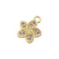 Gold plated five petal flower charm with purple cubic zirconia for DIY necklace bracelet. - Gold Purple Zirconia