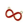 Red enamel infinity symbol metal pendant detail shot showing double hanging loops design - Red