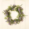 Artificial lavender and daisy floral wreath for front door wall home decor hanging ring spring - Spring Wild Chrysanthemum Lavender Wreath / Purple