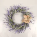 Artificial purple lavender wreath with rustic burlap bow for home wall decoration. - Flower Garland / 50cm