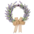 Artificial lavender floral wreath with rustic burlap bow for spring summer home door decor. - Wreath Style B