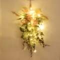Künstliche Rosen Dahlien Tränenform Blumen Girlande Wandbehang mit Lichterkette für Zuhause. - Mit 1M Licht / Rosa