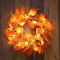 Autumn maple leaf wreath with warm LED lights for front door, Thanksgiving and Halloween decor. - Unbranded With Light