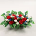 Arrangement floral de roses artificielles rouge blanc bleu pour decoration interieure. - Fleur de Pierre tombale Rose Rouge