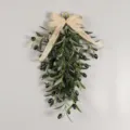Artificial olive branch teardrop swag, green plant wall hanging with burlap bow for decor. - Olive Branch Plastic Vine Upside-Down Tree - Unlit