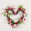 Valentine's Day heart-shaped artificial tulip wreath hanging floral decor for holiday home - No Light