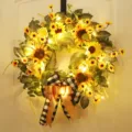 Couronne de tournesol artificielle avec nœud et lumières LED pour décoration printanière. - Avec Lumière