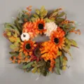 Couronne de tournesol artificielle d'automne avec citrouille pour déco ferme variante - Sans Lumières