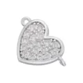 Detailed close-up of heart-shaped double-loop cubic zirconia connector jewelry component. - White Gold