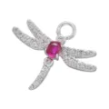Silver dragonfly pendant charm micro pave cubic zirconia oval pink stone DIY jewelry finding - Platinum Red Stone
