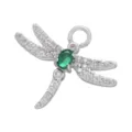 Detailed shot of silver dragonfly pendant paved with sparkling white zirconia and green center gem. - Silver Green Rhinestone