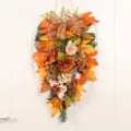 Autumn artificial flower teardrop swag, thanksgiving door hanging decor with sunflower. - Without Lights