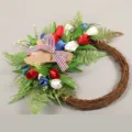 Patriotic Tulip Wreath Red White Blue Burlap Bow Front Door Wall Hanging Decoration - Independence Day Tulip Half Wreath
