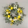 Couronne de citron artificielle avec feuilles d'eucalyptus pour décoration murale de maison. - Couronne Pivoine Feuille d'Olivier Citron / Jaune-vert