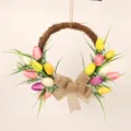 Schöner künstlicher Tulpenkranz mit Jute Schleife als Frühlings Deko für Haustür ideal - Stil A