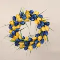 Artificial tulip wreath blue yellow flowers spring front door hanging home decoration - Yellow and Blue
