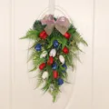 Ghirlanda floreale di tulipani patriottici rossi bianchi blu per porta d'ingresso - Ciondolo Albero Inverso Tulipano Giorno dell'Indipendenza