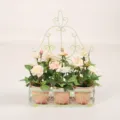 American pastoral wall hanging flower basket iron art simulation rose pot home decor - Light Pink