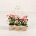 American pastoral wall-hanging iron flower basket with pink artificial roses for home decor - Pink